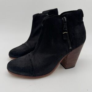 rag & bone Margot Black Leather Dual Zip Heel Bootie Size 38.5/8.5